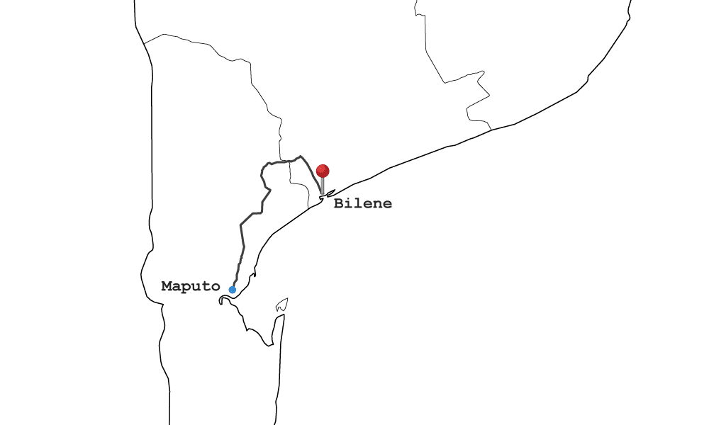 Map graphics route Maputo to Bilene - Romeo Transfers